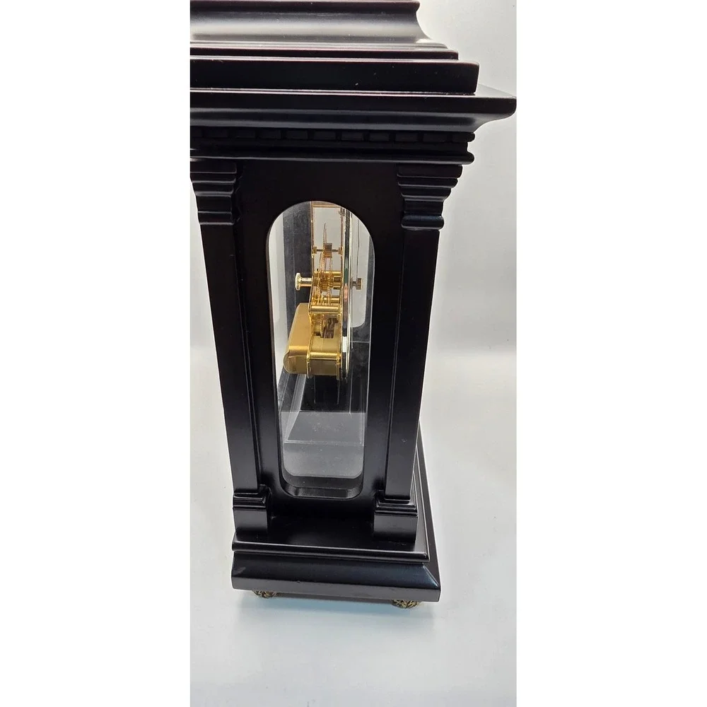 Bombay Company Skeleton Mantle Clock Dark Wood Glass Case Roman Numerals 2004